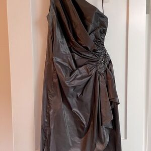 David Meister Grey One Shoulder Gown for Cocktail